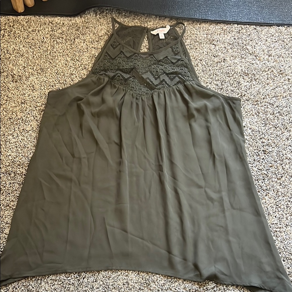 Olive Green Lace Detail Women's Top